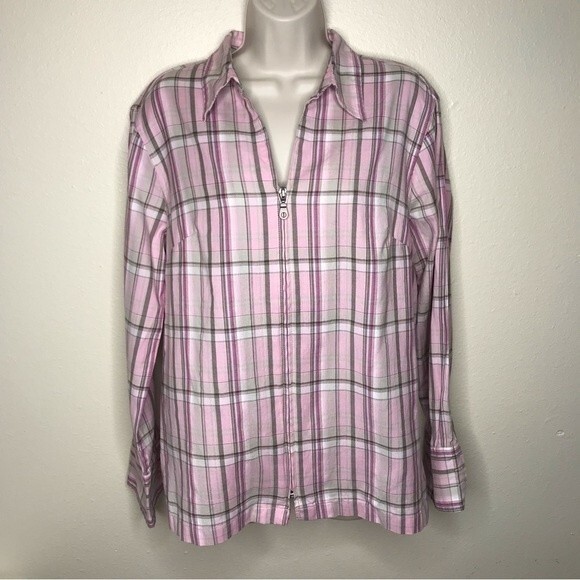 Cato Pink Plaid Full Zip Long Sleeve Collared Women Shirt Jacket Size Large - Picture 12 of 12